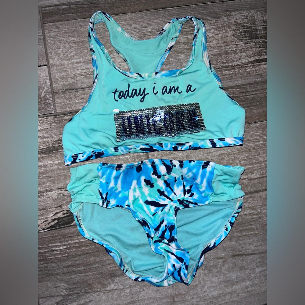 Justice Girls Aqua Turqoise Flip Sequin Bikini - Size 8